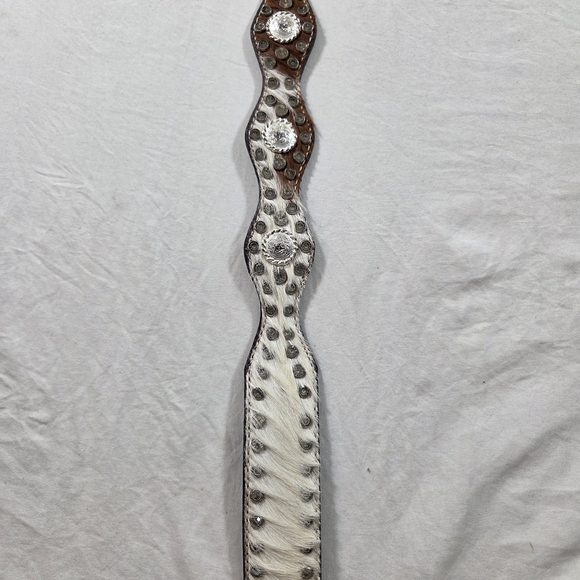 NOCONA Belt Leather Brown White Western Belt Silver Details Cowhide Large Unisex - Picture 3 of 8